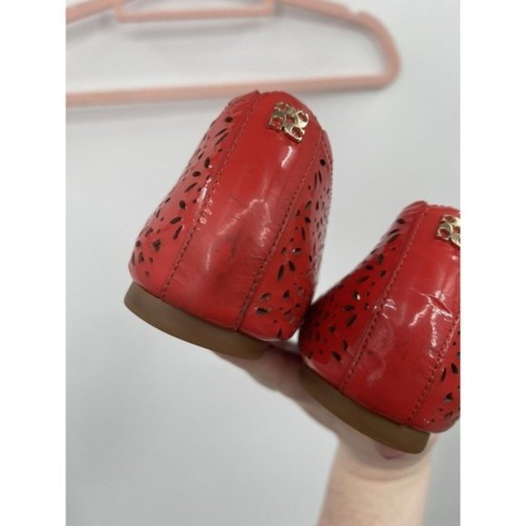 Coach Carsin Red Patented Leather Eyelet Slip On Women 9 Scalloped Ballet Flats - Picture 5 of 7